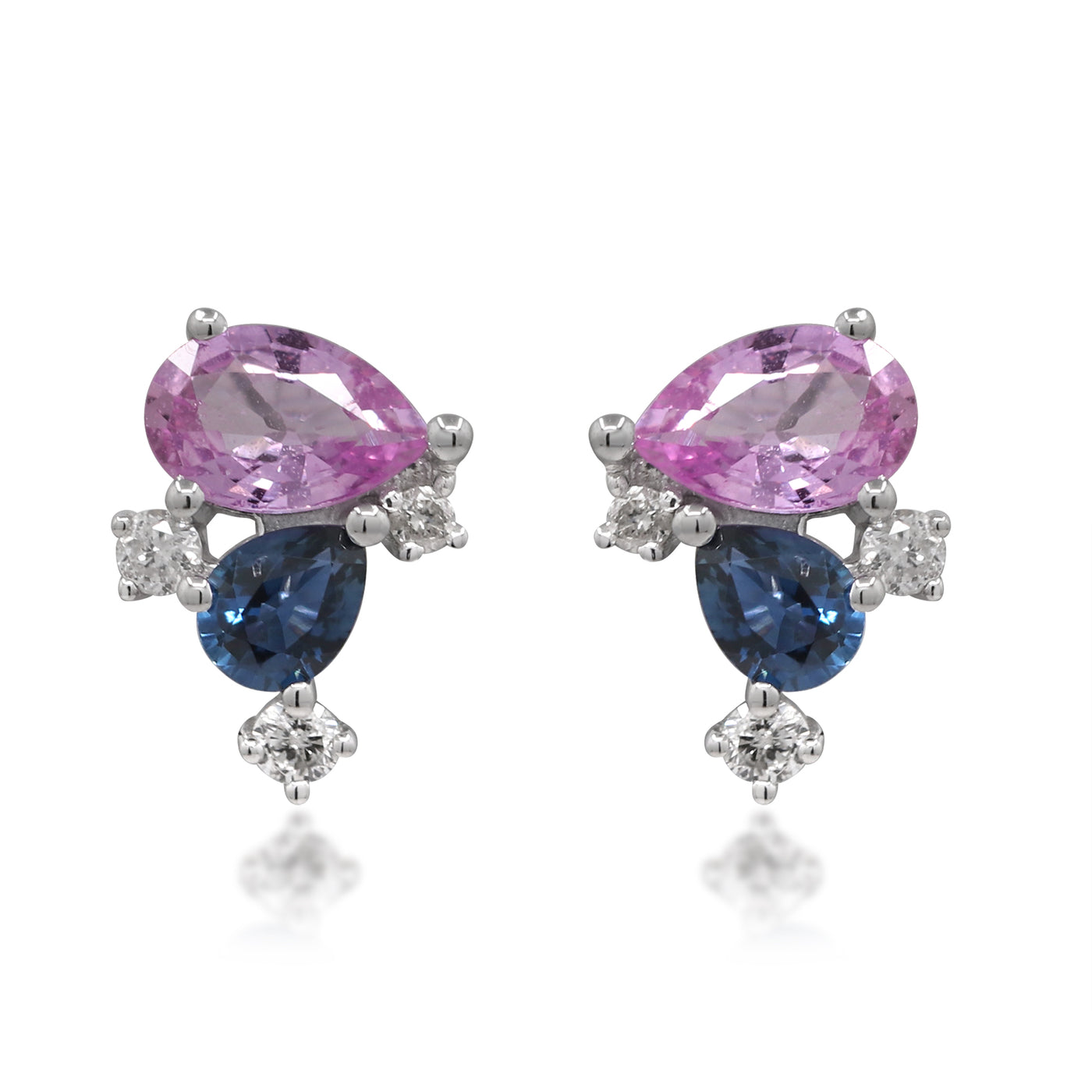 14KT Pink Sapphire And Blue Sapphire Diamond Earrings