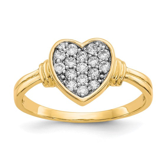 10KT YG Rhodium CZ Heart Ring