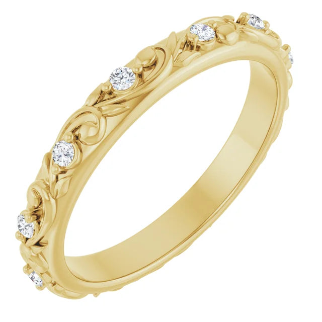 14K Yellow Natural Diamond Floral Band