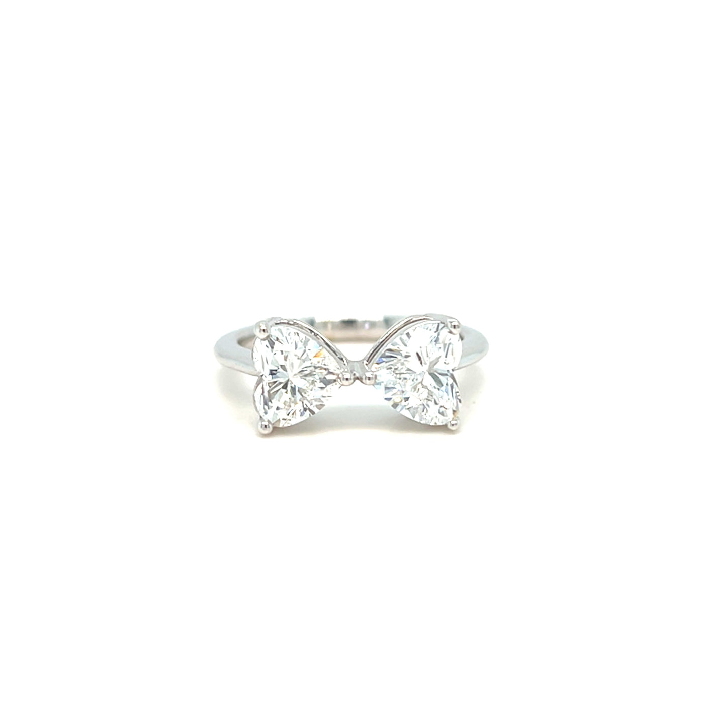 14KT White Gold Heart Diamond Bow Ring