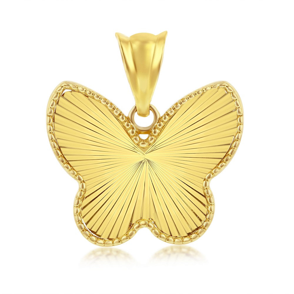 14K Yellow Gold Diamond Cut Butterfly Pendant