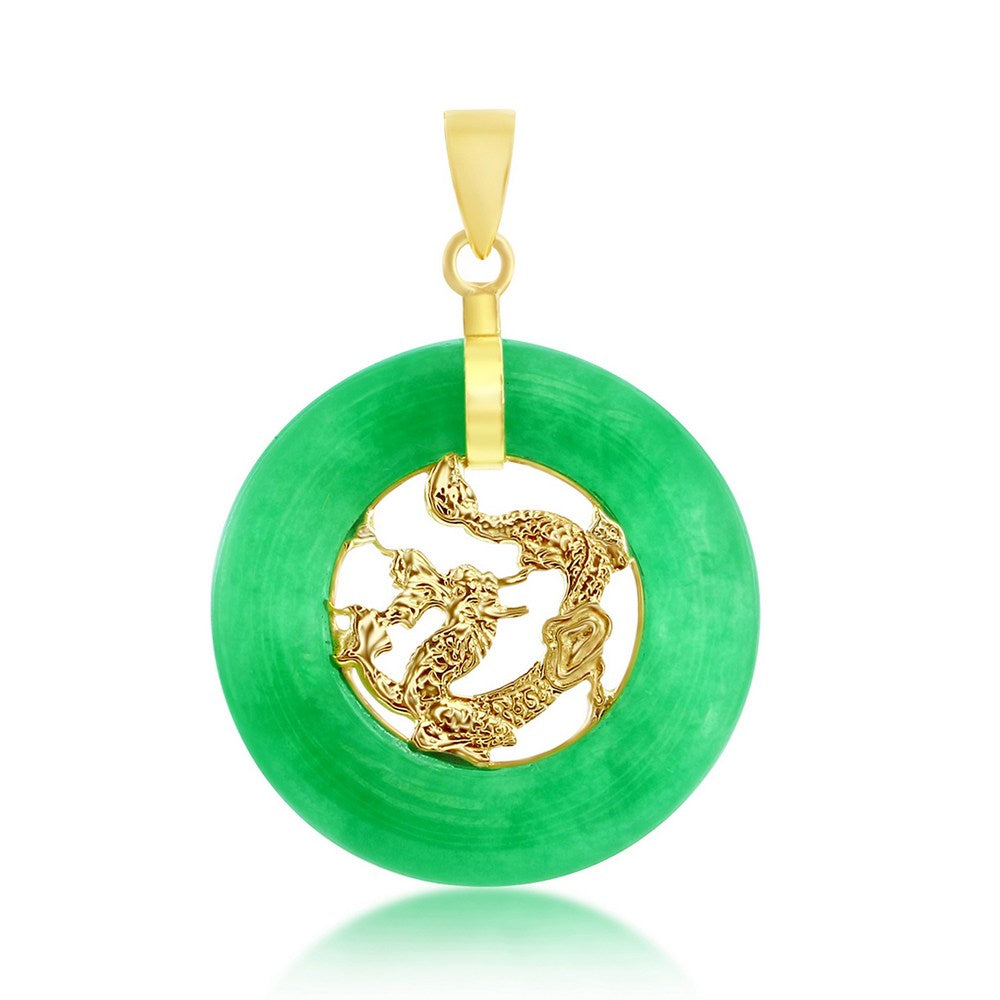 14KT YG Jade Dragon Design Pendant