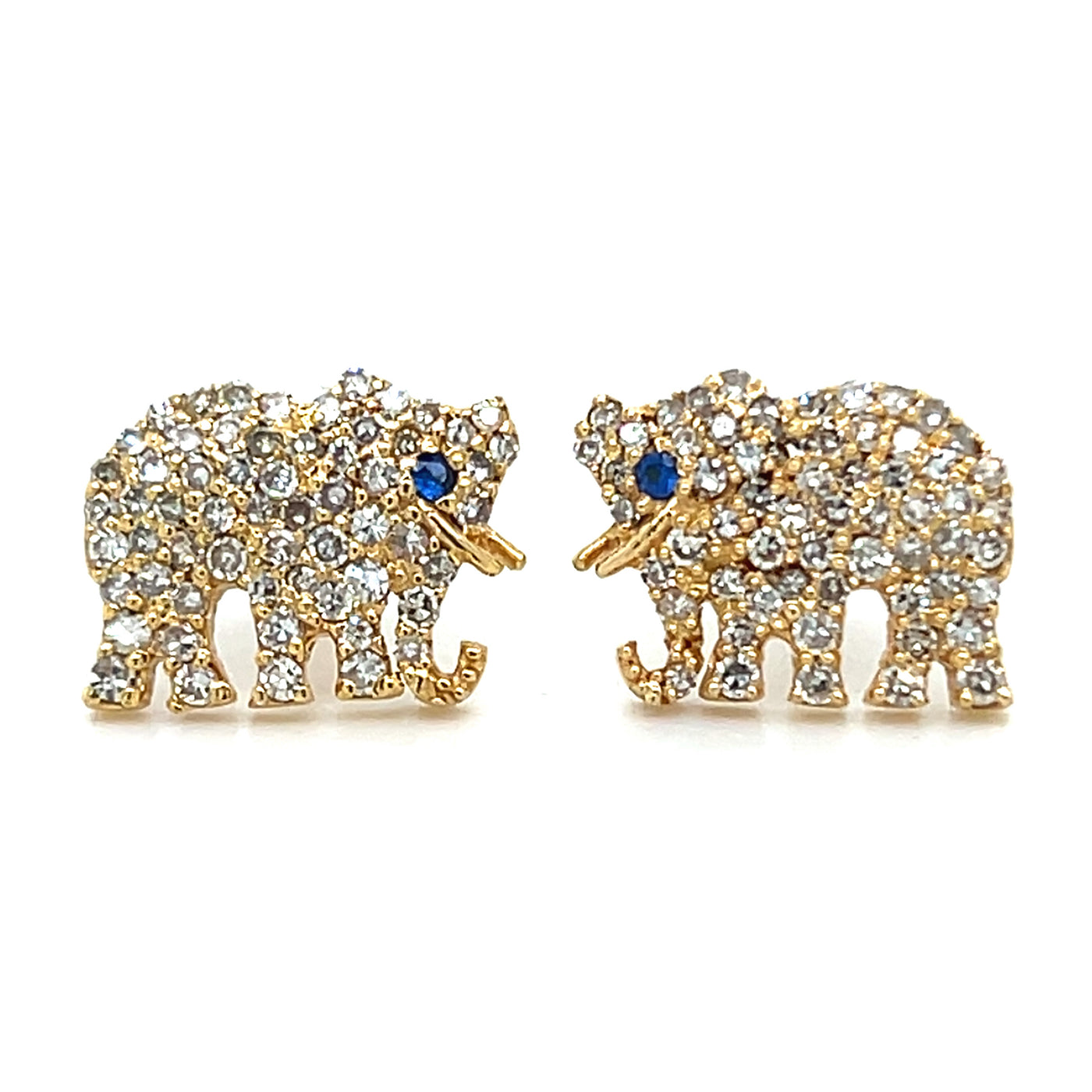 14KT YG Diamond & Sapphire Elephant Studs
