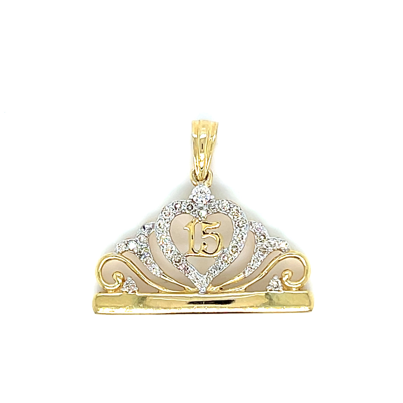 10KT Yellow Gold Diamond Sweet 15 Crown Pendant