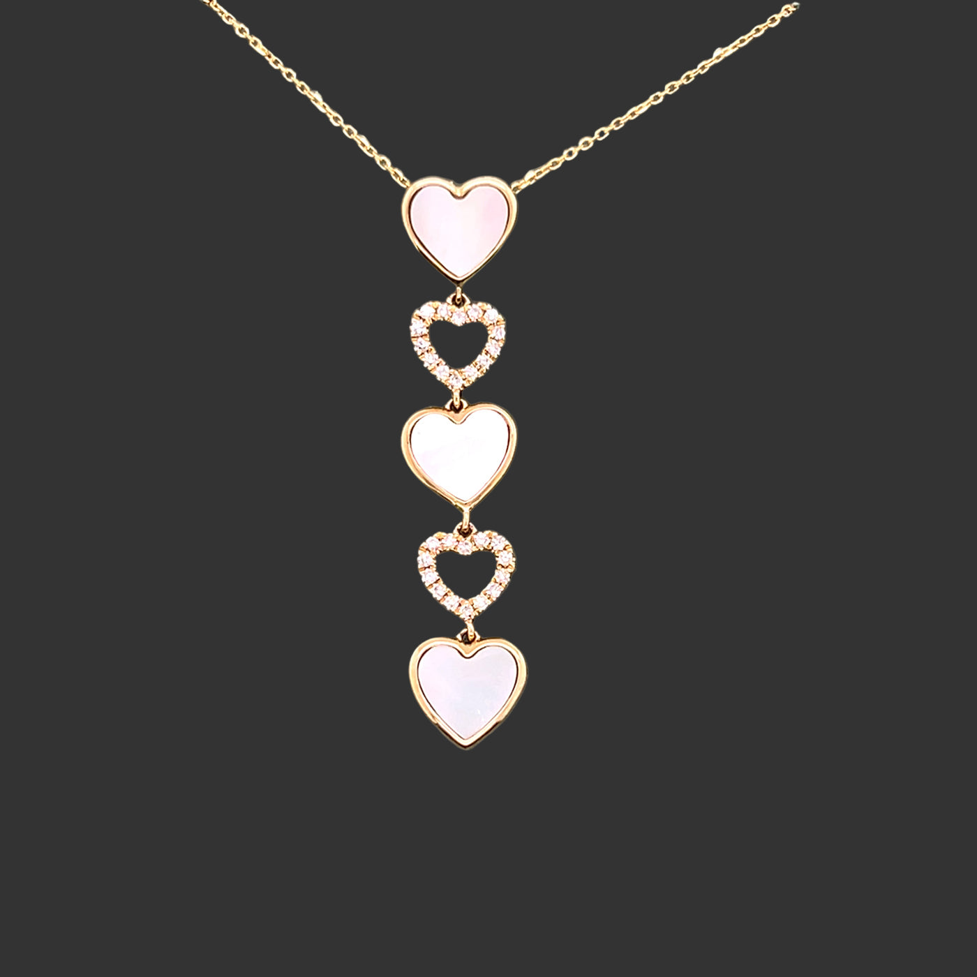 14KT YG DIA .11ctw MOP 0.7ctw Heart Drop Necklace