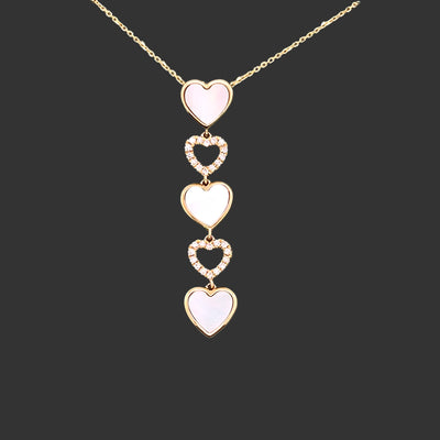 14KT YG DIA .11ctw MOP 0.7ctw Heart Drop Necklace