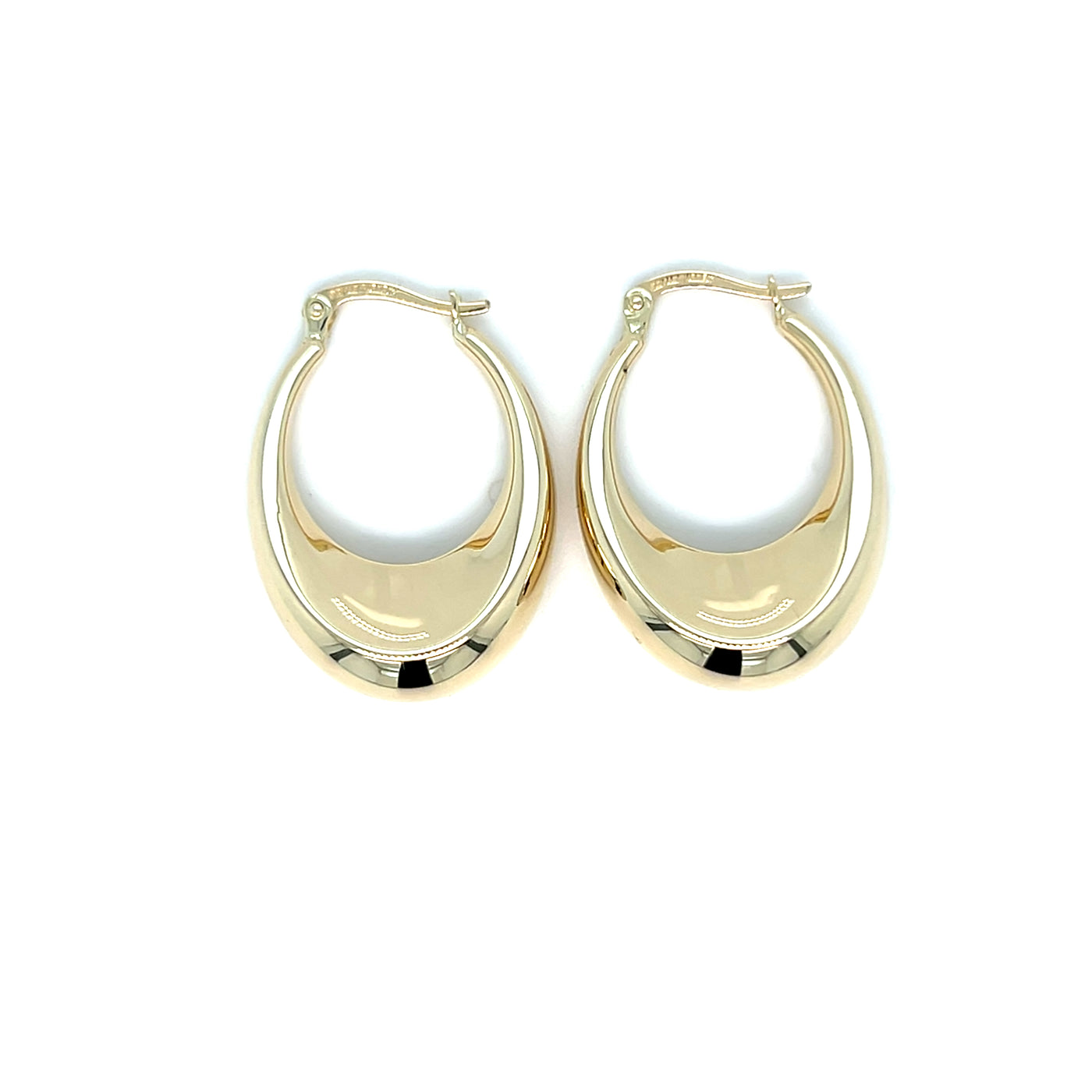 14KT YG Polished Puffed Oval Hoop Earrings 3g