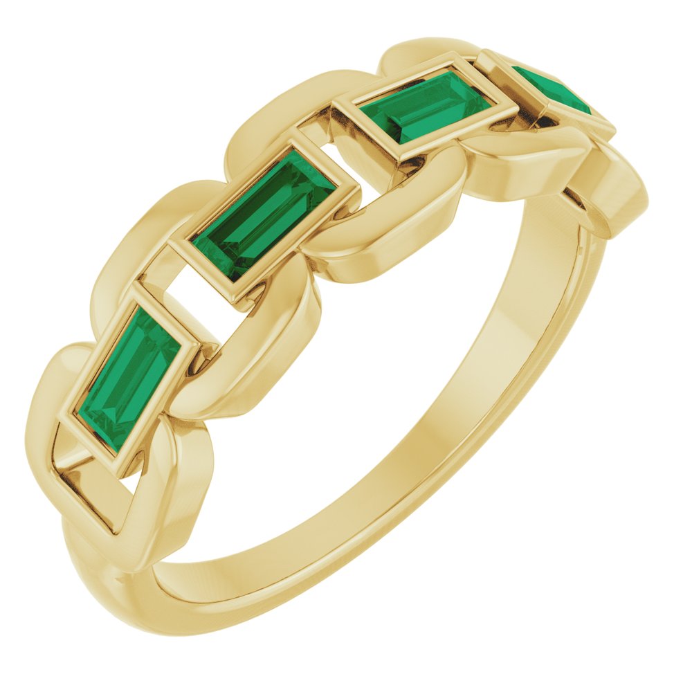 14K Emerald Chain Link Ring