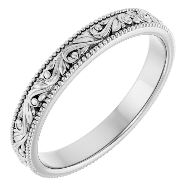 14K White Floral-Inspired Band