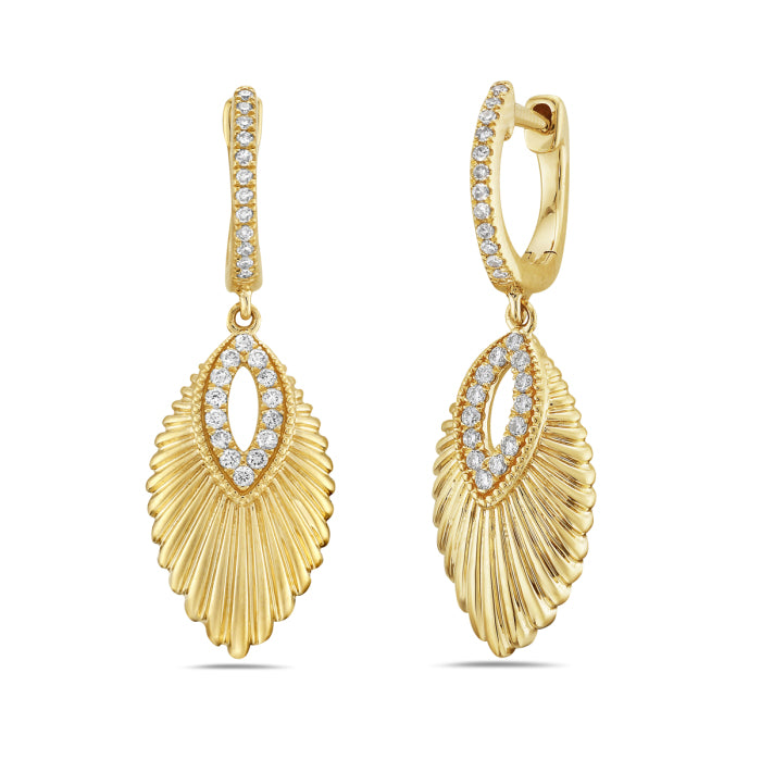 14KT YG Dia .21ctw Leaf Dangle Earrings