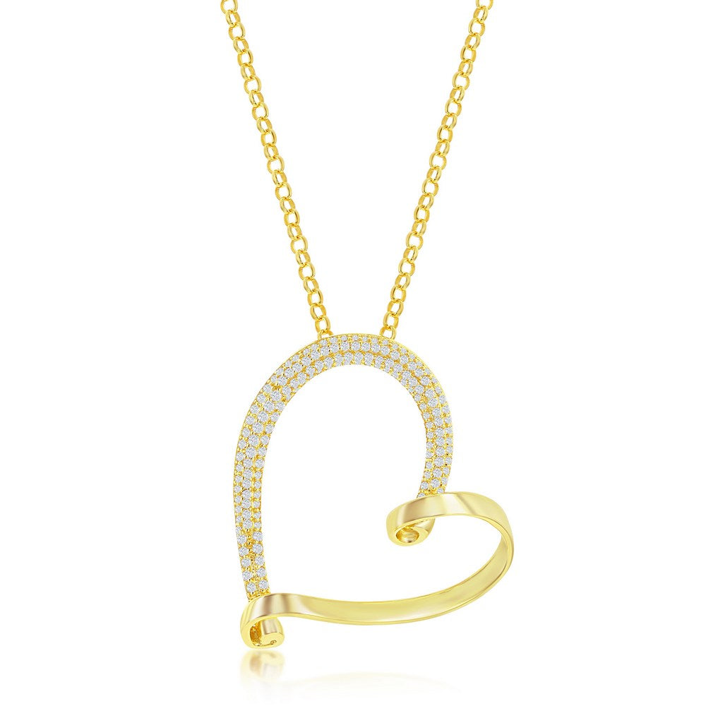 Sterling Silver  Mirco Pave Large Heart Necklace Gold Plated