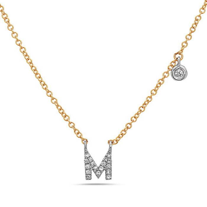 14KT YG Dia .05ctw "M" Pendant Necklace