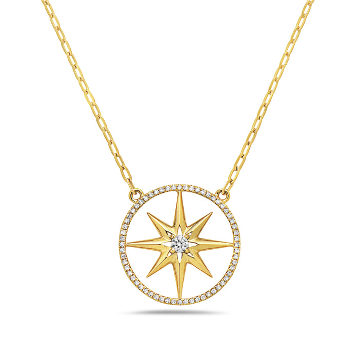 14KT YG Dia .25ctw Compass Pendant w/ Chain