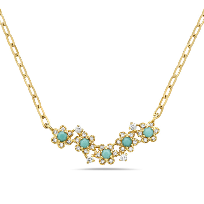 14KT YG Diamond & Opal Flower Necklace