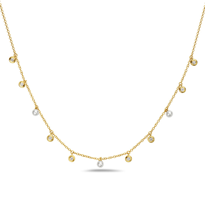 14KT YG Diamond & Pearl Necklace