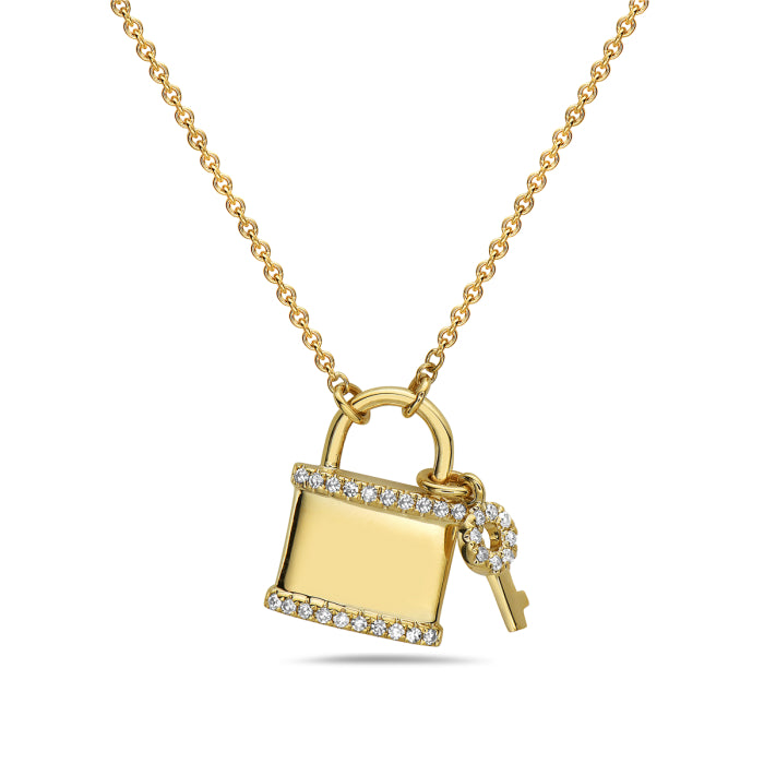 14KT YG Dia .07ctw Lock & Key Necklace