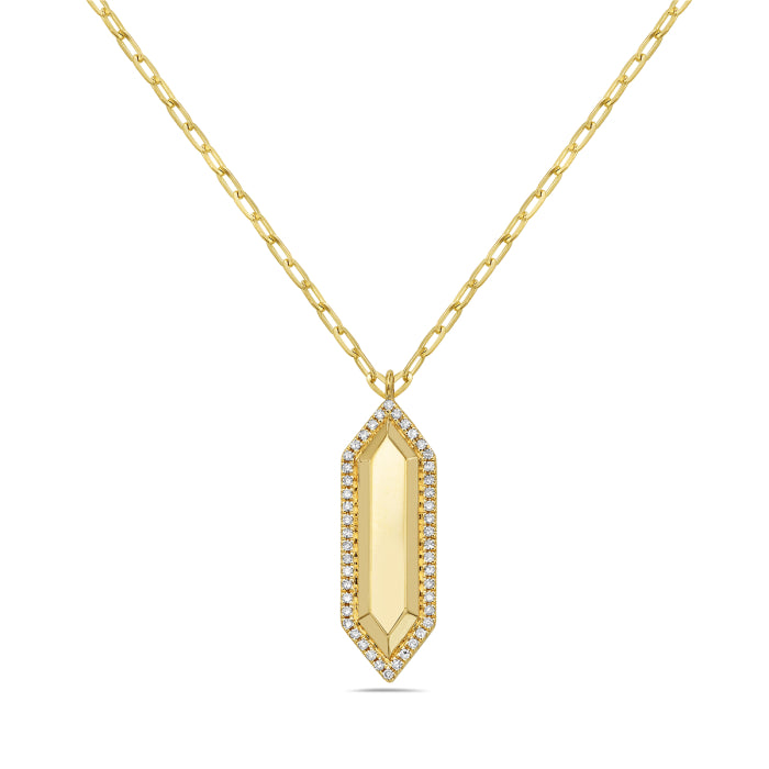 14KT YG Dia .10ctw Crystal Drop Pendant Necklace