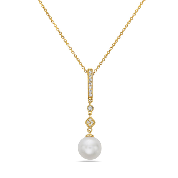 14KT YG Diamond & Pearl Drop Necklace