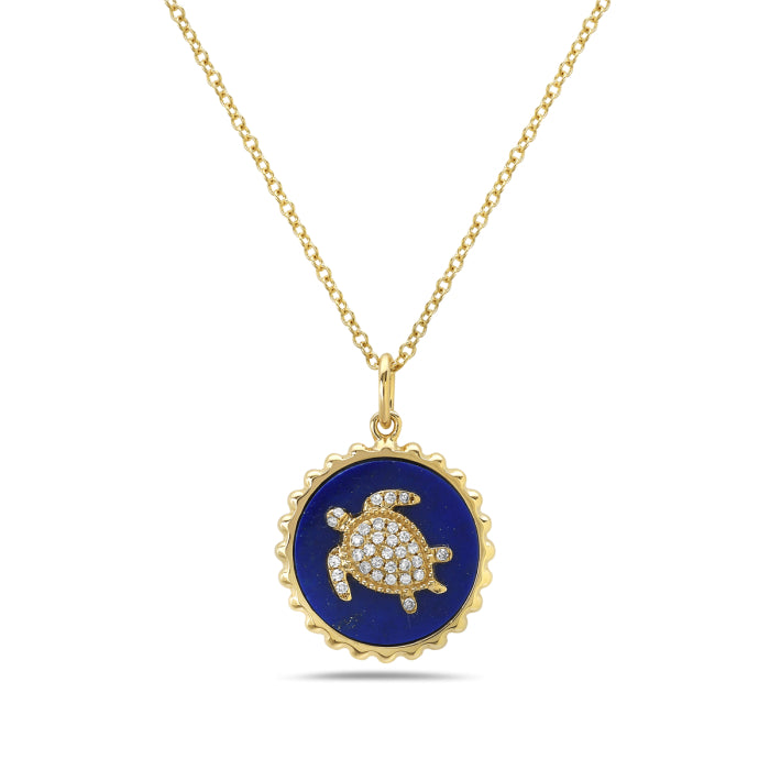 14KT YG Diamond & Lapis Turtle Necklace