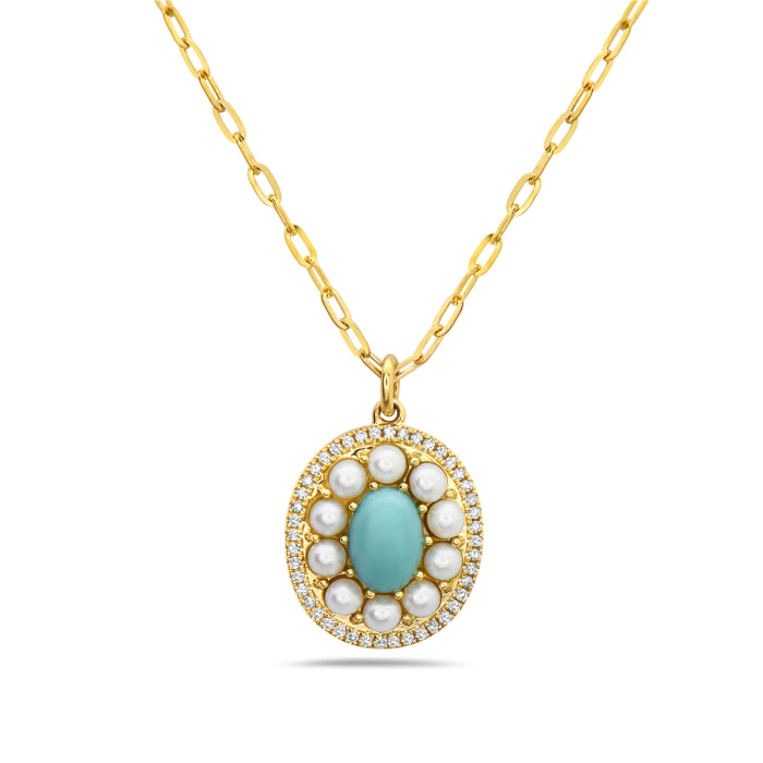 14KT YG Diamond & Turquoise Necklace