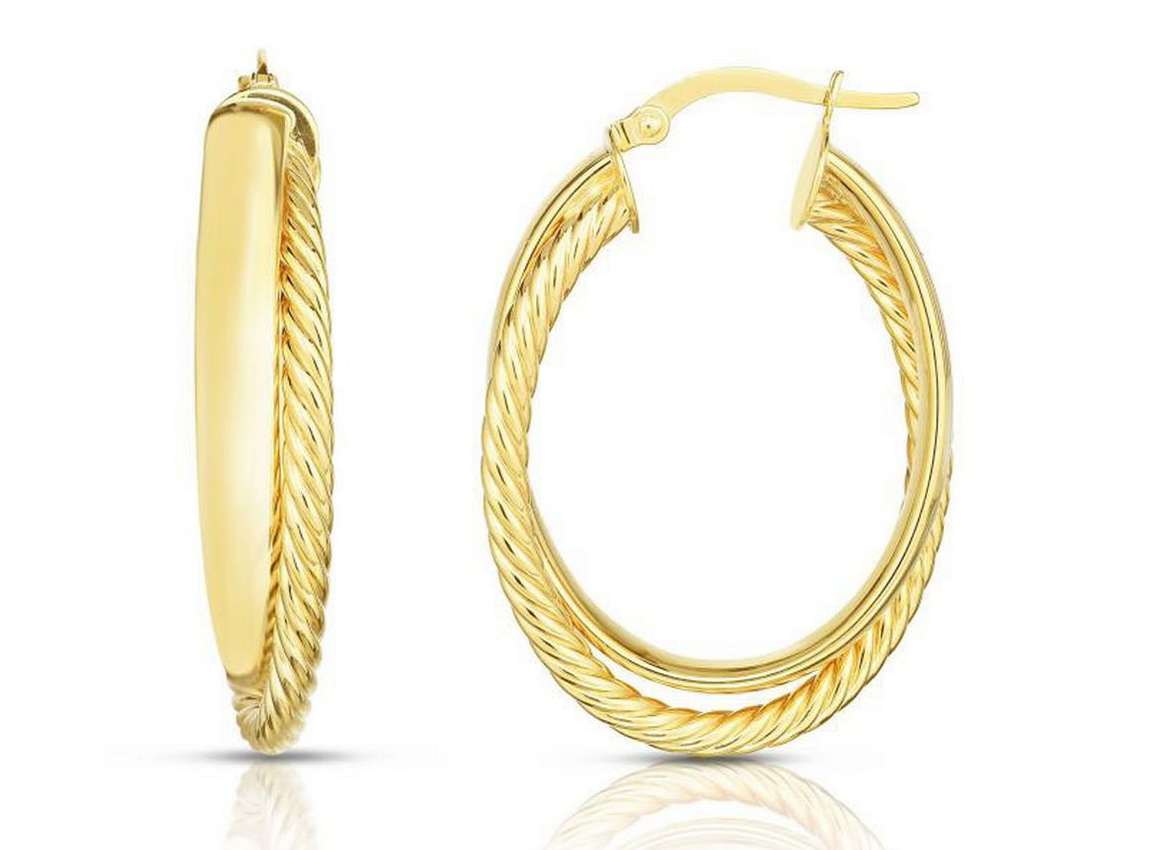 14KT YG Oval Polished & Twist Earrings 2.80g