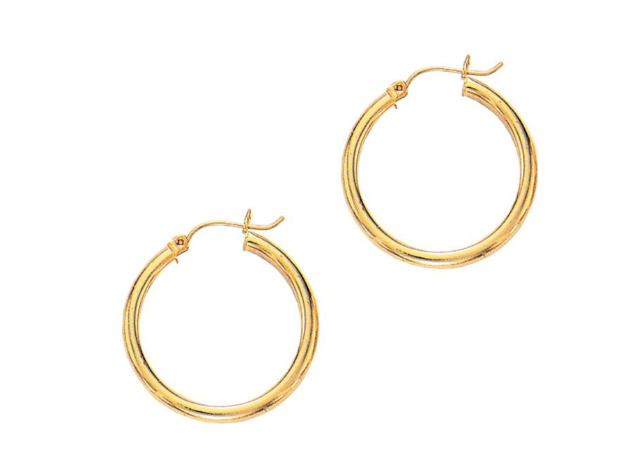 14KT YG 3mm Tube Polished Hoop Earrings 2g