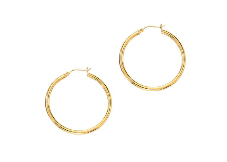 14KT YG 3mm Tube Polished Hoop Earrings 3.35g