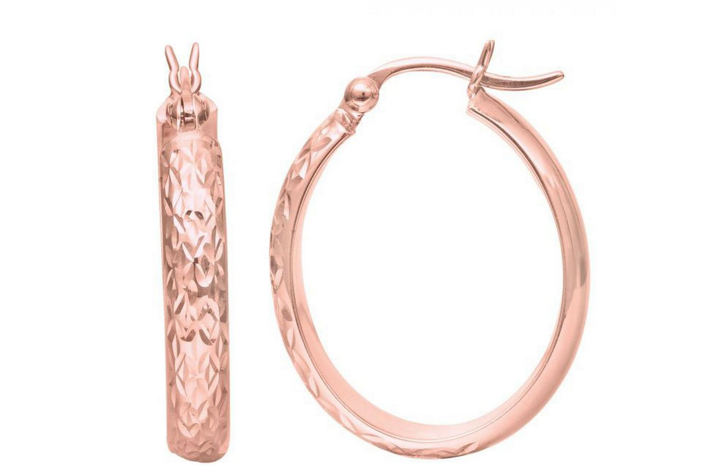 14KT RG Oval Dia Cut Hoop Earring 1.80