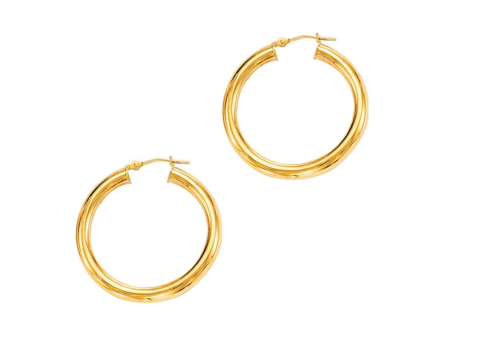 14KT YG 3mm Tube Polished Hoop Earrings 1.40g