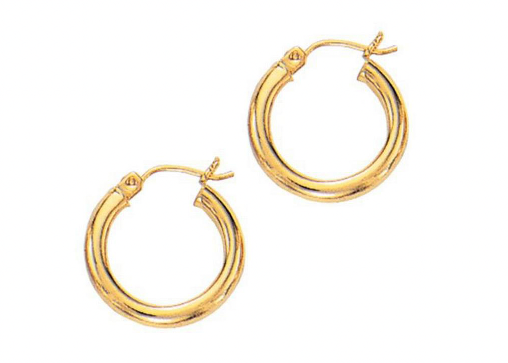 14KT YG 3mm Tube Polished Hoop Earrings 1.11g