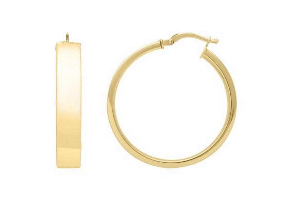 14KT YG High Polished Round Hoop Omega Back Earrings 4g