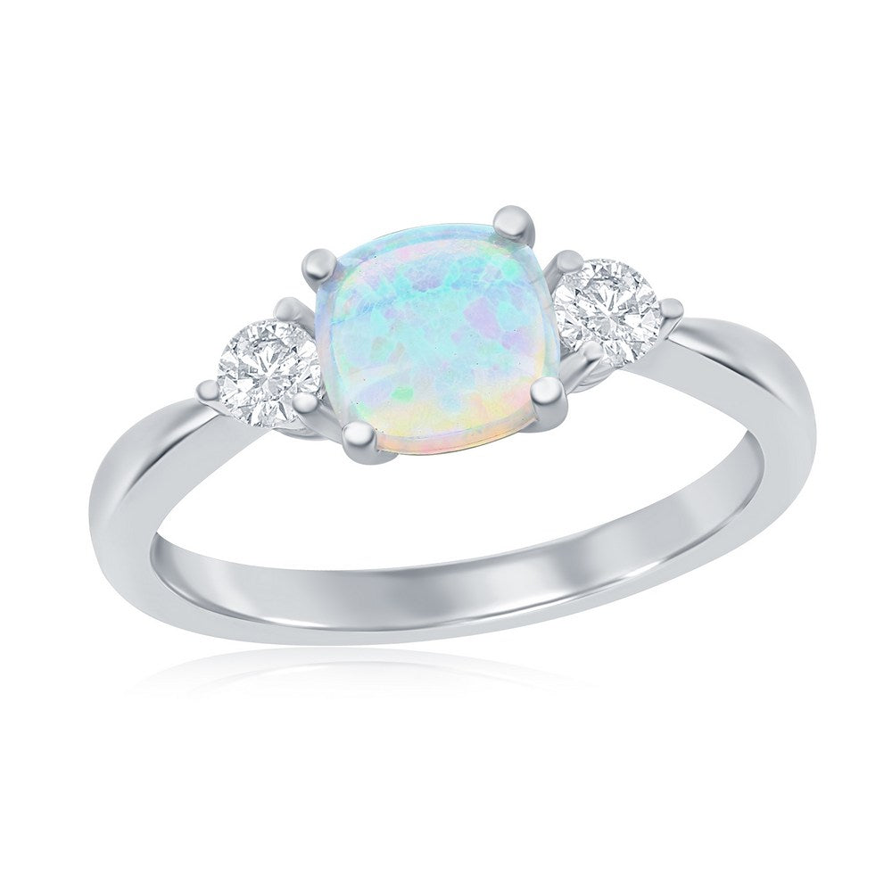 SS Square Opal & Round CZ Ring S7