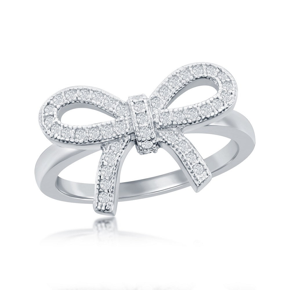 Sterling Silver Bow with CZ Ring Size 7