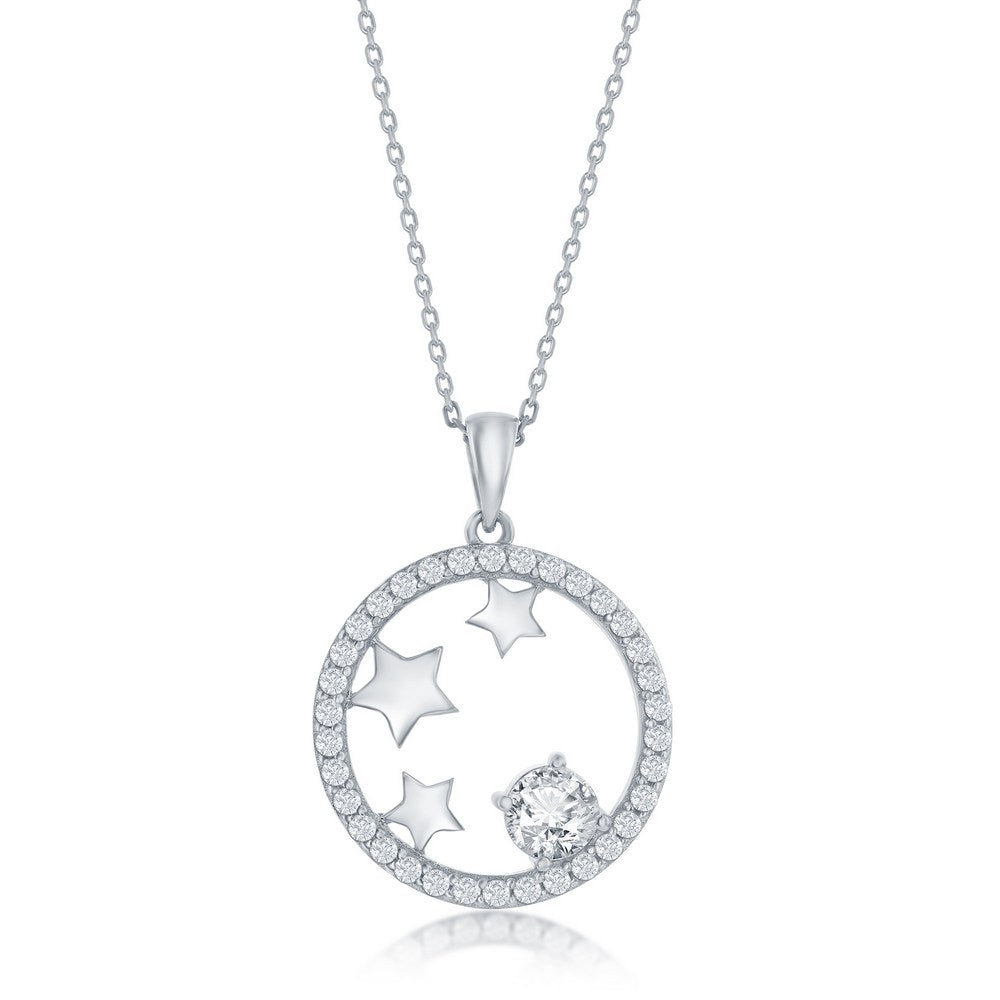 Sterling Silver Stars CZ Circle Pendant