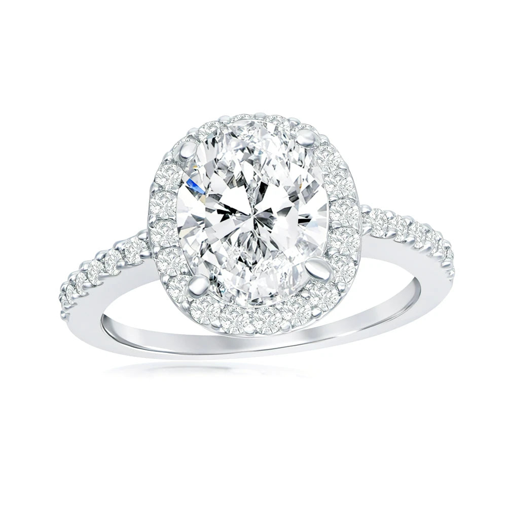 SS Oval Halo Engagement Ring
